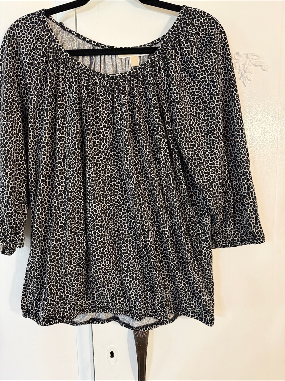 Michael Kors Black and White Printed Peasant Blouse